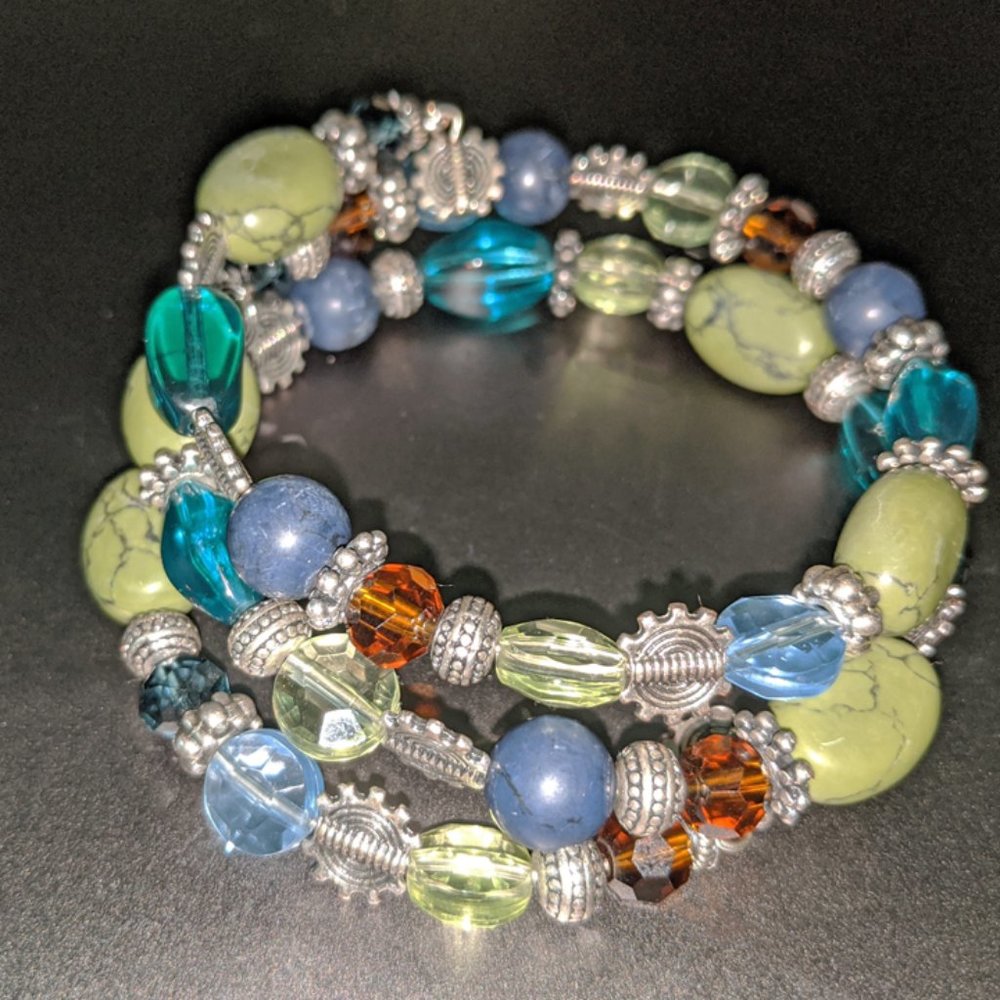 Wrap Bracelet - Silver & Neutral Color Beads